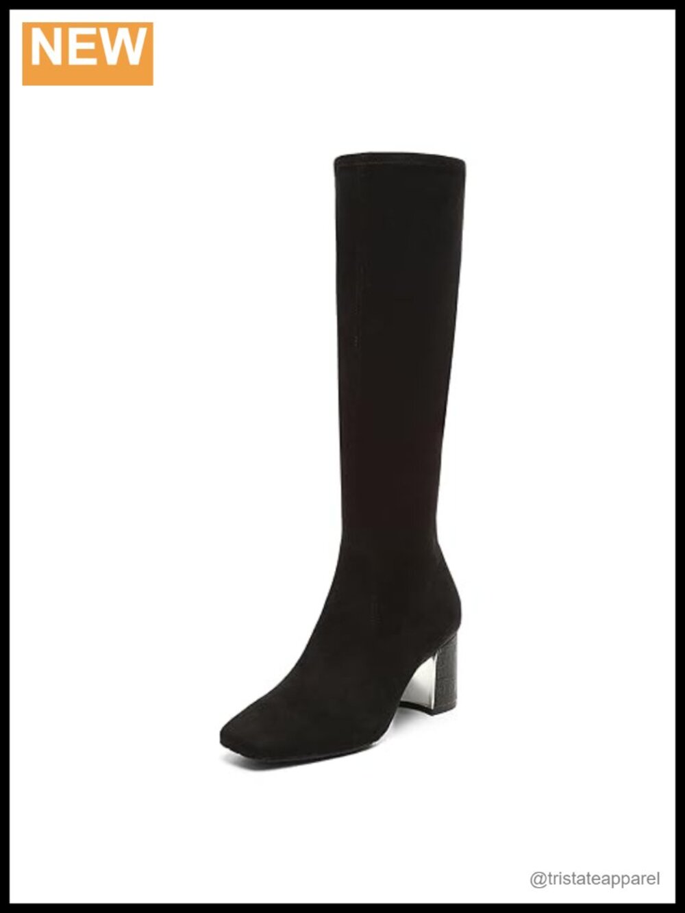 Stretch Suede Knee High Equestrian Block Heel Boots Zip Closure
